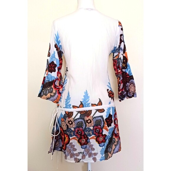 Manorama Italian Style Cover Up Bright Floral Beaded Accents Vented Sides Sz S - Picture 9 of 9